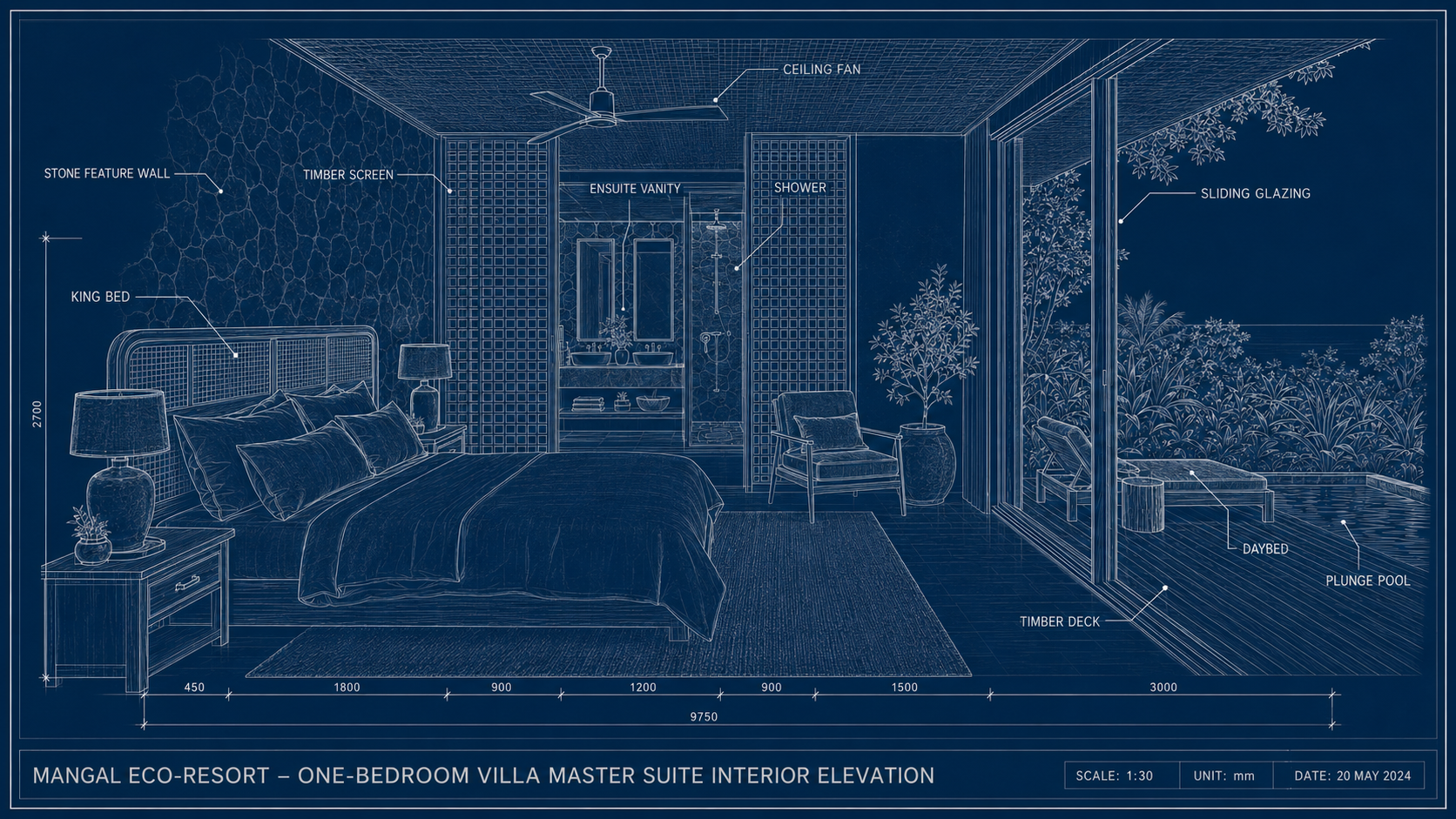 Master suite interior elevation