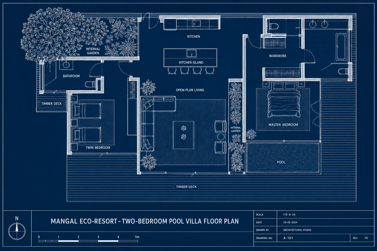 Two-bedroom pool villa floor plan