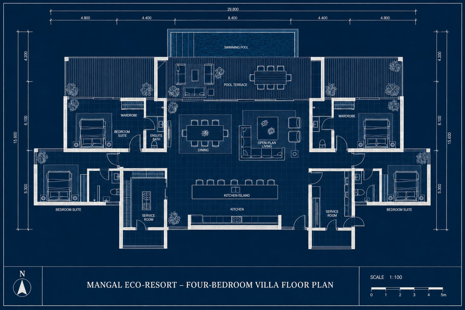 Four-bedroom villa floor plan