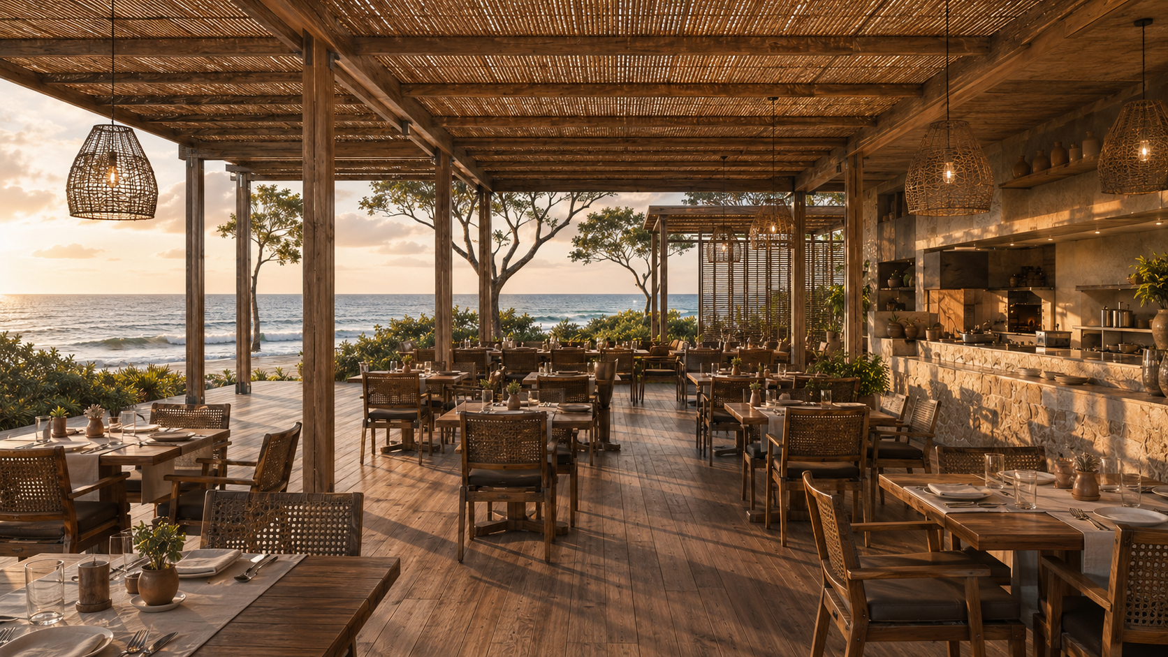 Mangal restaurant surrounded by coastal forest